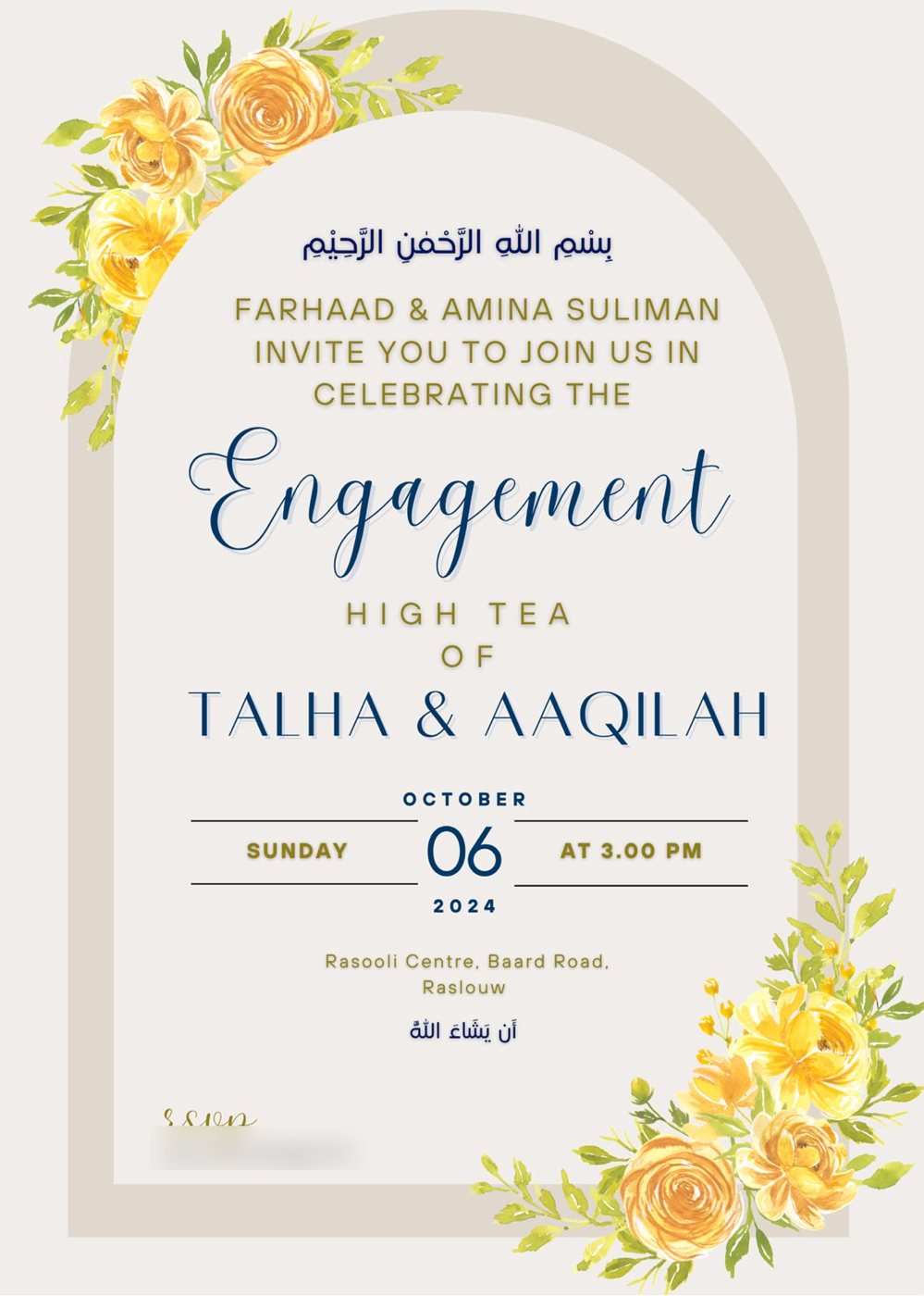 Engagement high tea invitation