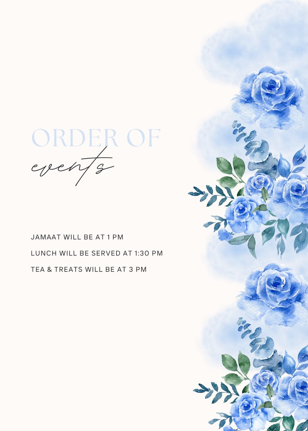 Order of events card