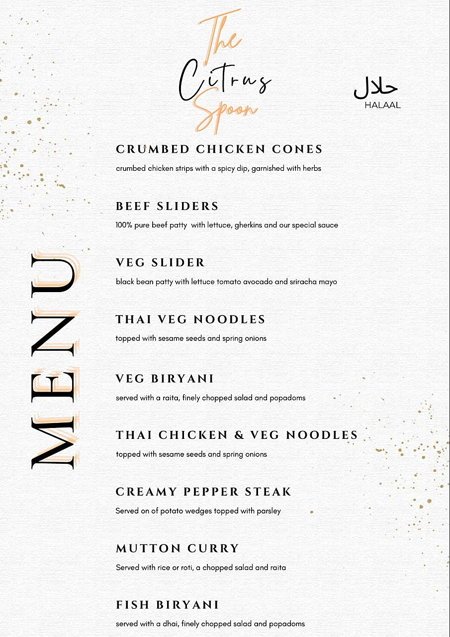 Halaal catering menu