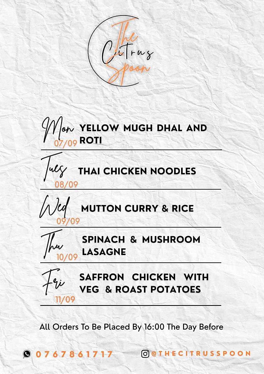 Weekly meals menu